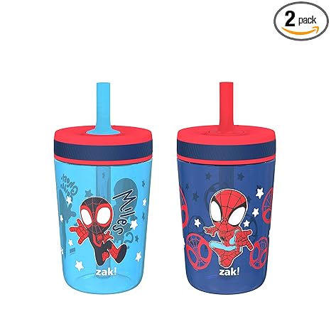 Zak Designs Marvel Spider-Man Kelso Toddler Cups for Travel or at Home, 15oz 2-Pack Durable Plastic Sippy Cups with Leak-Proof Design is Perfect for Kids (Spidey and His Amazing Friends)