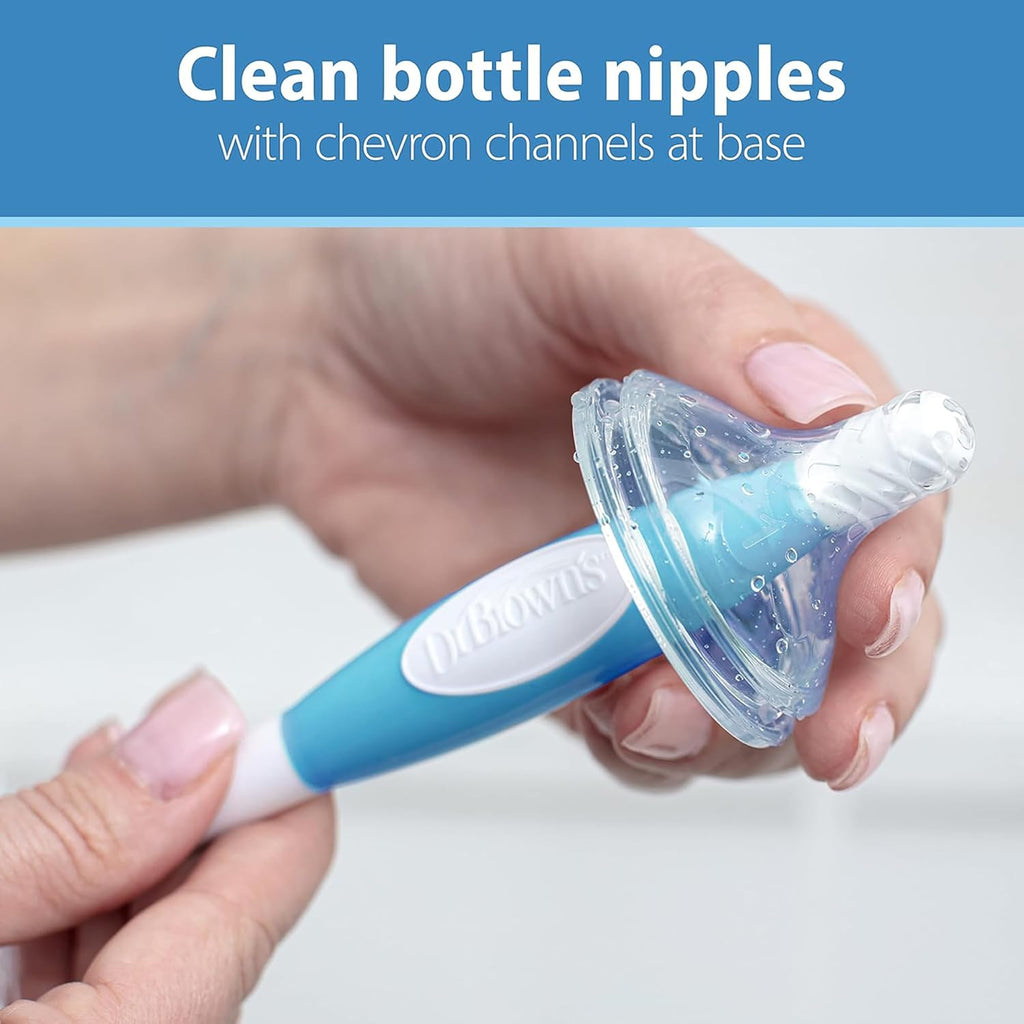 Dr. Brown's Reusable Sponge Baby Bottle Cleaning Brush with Suction Cup Stand, Scrubber and Nipple Cleaner, Blue, 3-Pack