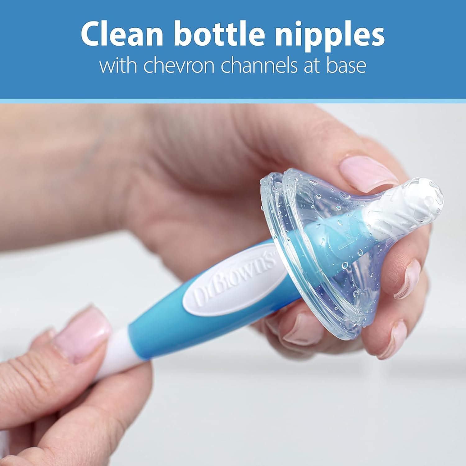 Dr. Brown's Reusable Sponge Baby Bottle Cleaning Brush with Suction Cup Stand, Scrubber and Nipple Cleaner, Blue, 3-Pack