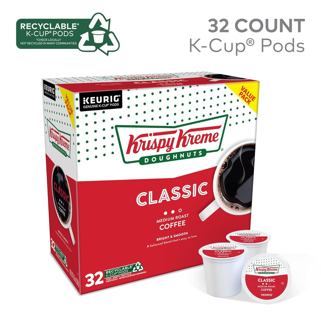 Krispy Kreme Classic, Single-Serve Keurig K-Cup Pods, Medium Roast Coffee, 32 Count