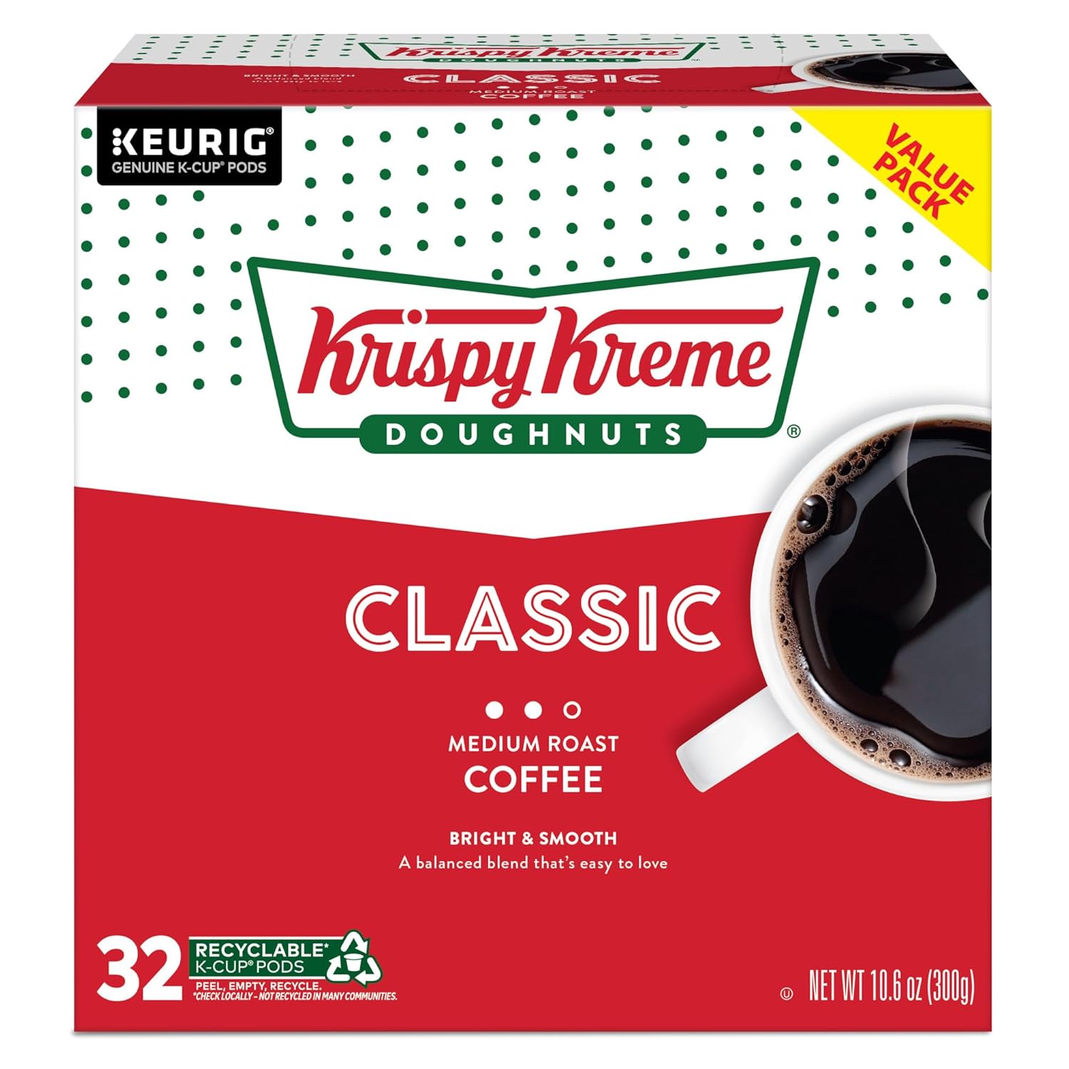 Krispy Kreme Classic, Single-Serve Keurig K-Cup Pods, Medium Roast Coffee, 32 Count