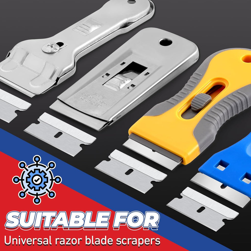 DIYSELF Single Edge Razor Blades, 100 Blades, Razor Blades Refiils for Razor Scraper, Utility Knife, Heavy Duty One Edge Blades, High Carbon Steel Blade for Removing Decals, Stickers