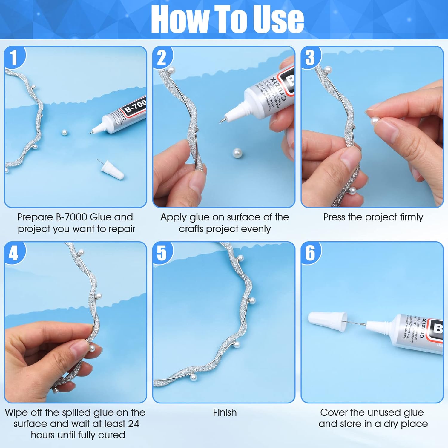 B-7000 Glue Clear for Rhinestone Crafts, Jewelry and Bead Adhesive B7000 Semi Fluid High Viscosity Glues for Clothes Shoes Fabric Cell Phones Screen Repair Metal Stone Nail Art Glass (4x15 ml/0.5 oz)