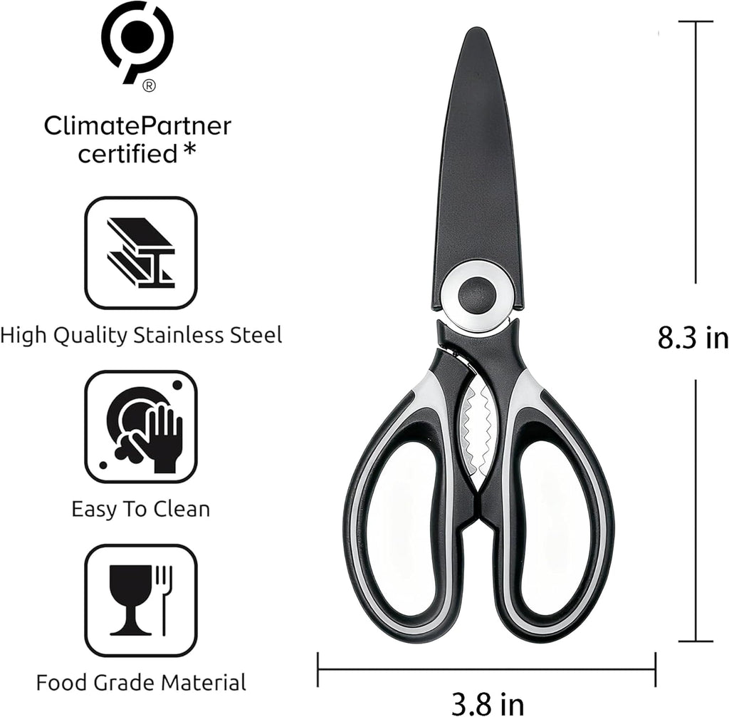 Food Grade Kitchen Scissors All Purpose 3 Pack - Heavy Duty Stainless Steel Cooking Shears for Cutting Meat, Food, Fish, Poultry Sharp Sissors for Dishwasher Safe - with Protective Sheath