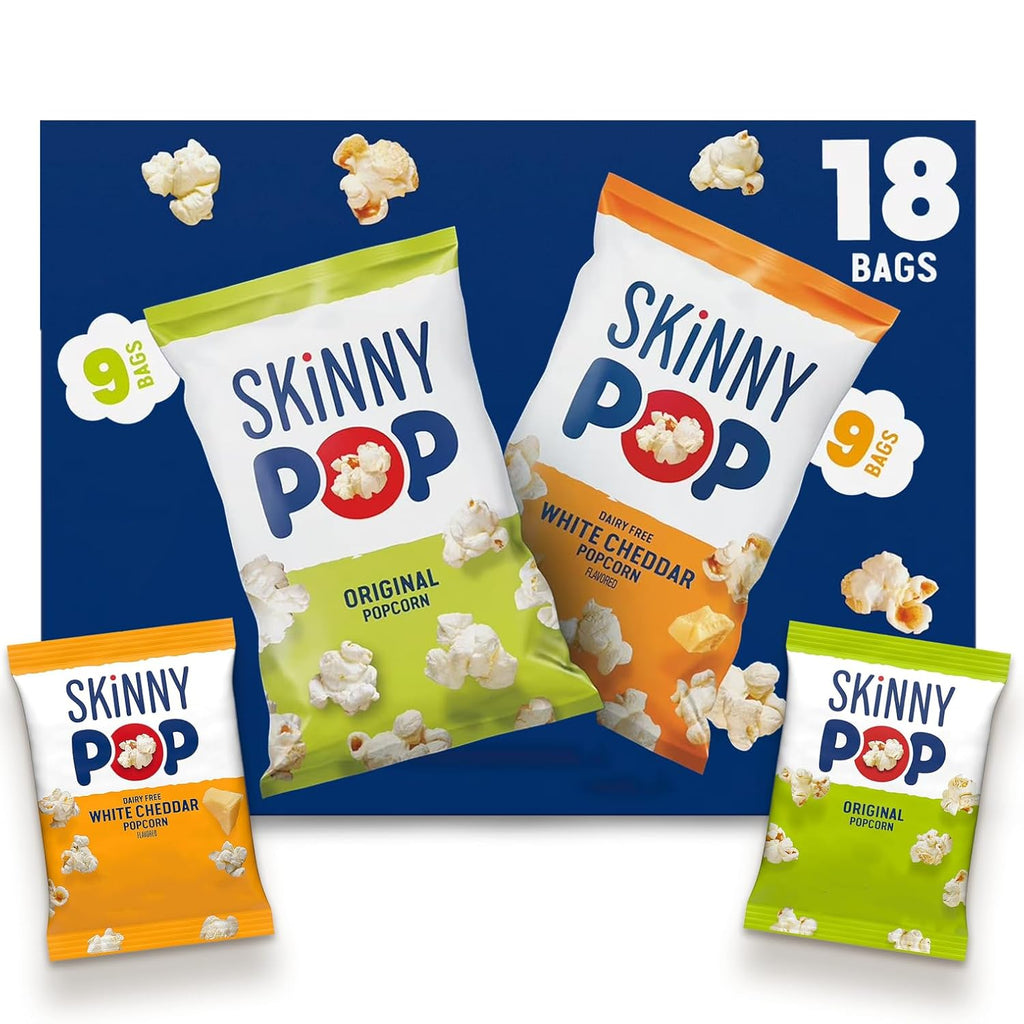 SkinnyPop Popcorn, Original and Dairy Free White Cheddar, Gluten Free, Non-GMO, 0.5oz Individual Size Snack Bags (18 Count)