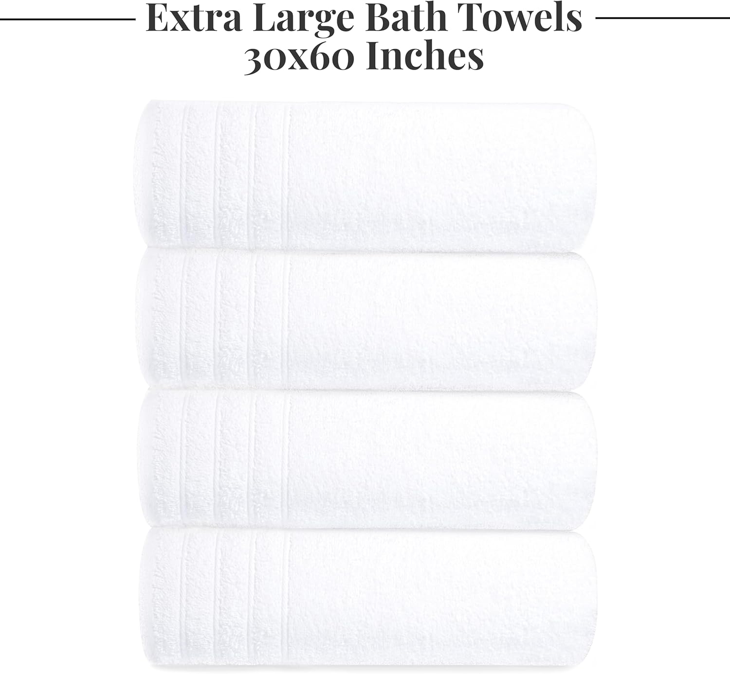 Tens Towels Pack of 4 Extra Large Bath Towels 30 x 60 Inches, 100% Cotton, Larger & Lighter Weight, Quicker to Dry, Super Soft and Absorbent, Perfect for Bathroom, White