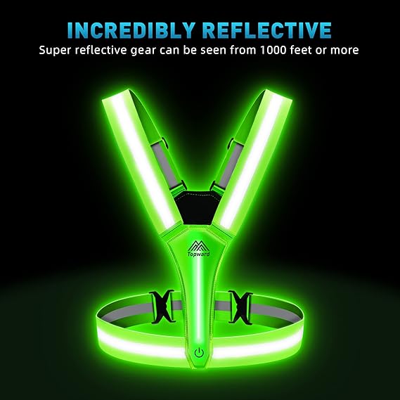 LED Reflective Vest Safety Gear, Light Up Vest for Night Walking Cycling, High Visibility Running Vest with Reflective Strips