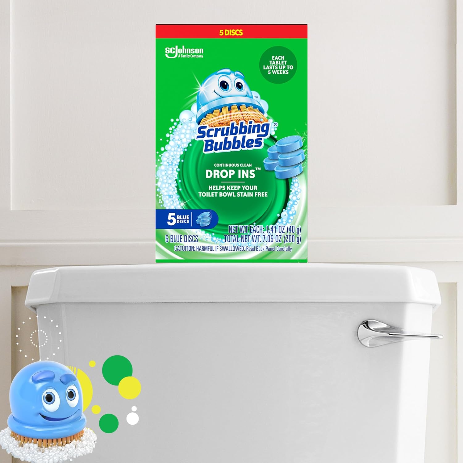 Scrubbing Bubbles Toilet Bowl Tablets, Continuous Clean Toilet Drop In Discs, Each Tablet Provides 4 Weeks of Protection Against Stains and Build Up, 5 Count (Pack of 1)
