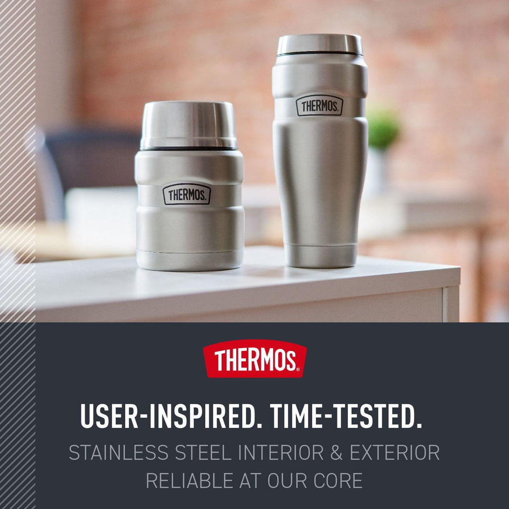 THERMOS Stainless King Vacuum-Insulated Food Jar with Spoon, 16 Ounce, Midnight Blue