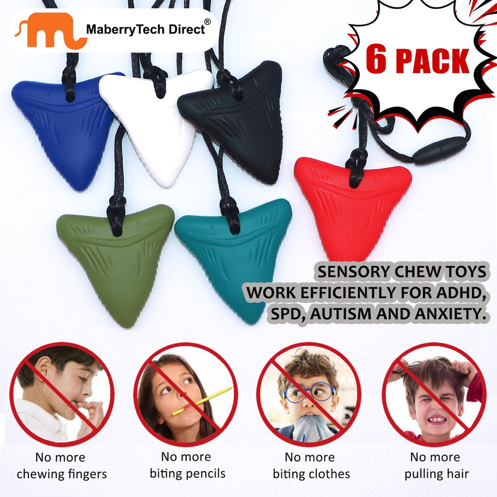 Chew Necklaces for Sensory Kids, 6 Pack Chewy Necklace Sensory Toys for Autism, ADHD, Anxiety- Silicone Teething Necklace Oral Chew Toys for Boys Girls Adults Chewer Reduces Chewing Fidgeting