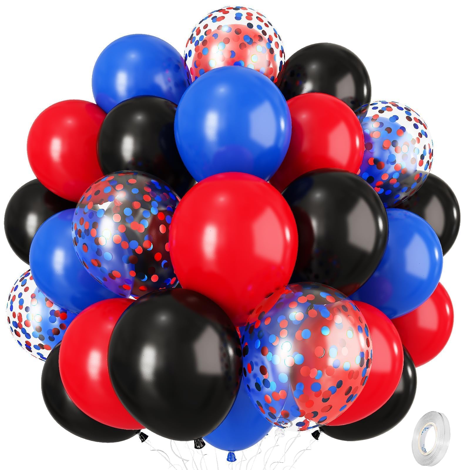 Red Blue Black Balloons, 12 Inch Royal Blue Red Confetti Latex Balloon with Black Helium Balloon Kit for Boys Spider Cool Man Halooween Theme Birthday Decor Graduation Party Decoration Supplies