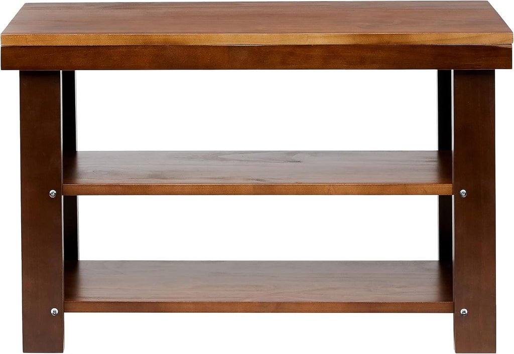 Solid Pine Wood Entryway Shoe Rack Bench, Espresso, 10.4" D x 27.56" W x 17.72" H
