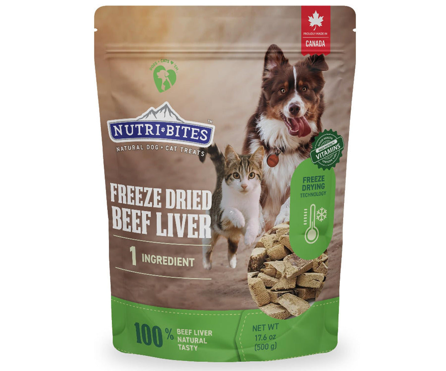 Nutri Bites Freeze Dried Beef Liver Dog & Cat Treats, Single Ingredient High Protein Pet Treats, 17.6 oz