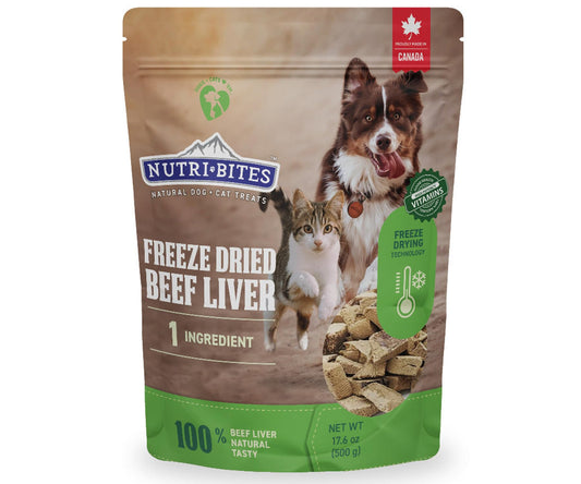 Nutri Bites Freeze Dried Beef Liver Dog & Cat Treats, Single Ingredient High Protein Pet Treats, 17.6 oz