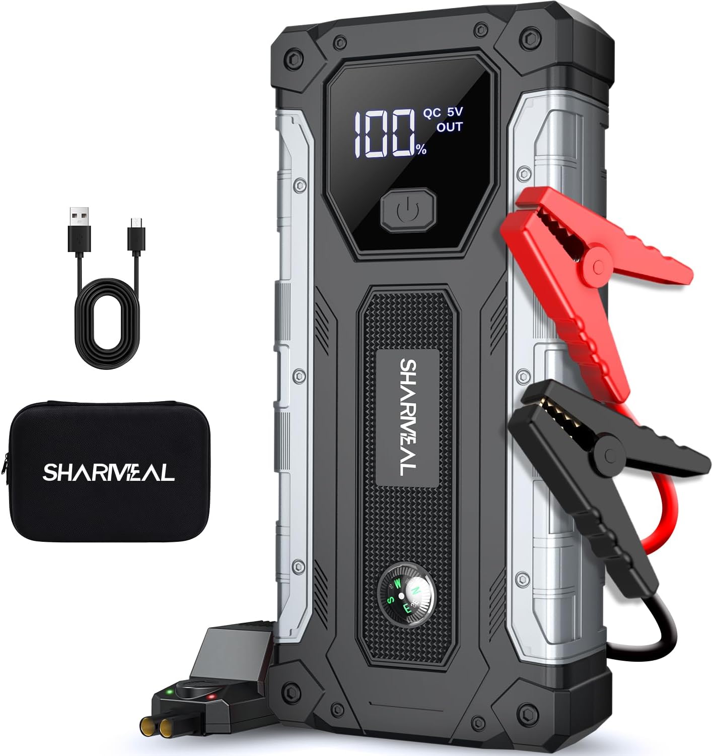 Sharmeal Car Jump Starter 3000A, Jump Starter Battery Pack for 9.0L Gas and 7.0L Diesel, 12V Portable Jump Box with LED Light