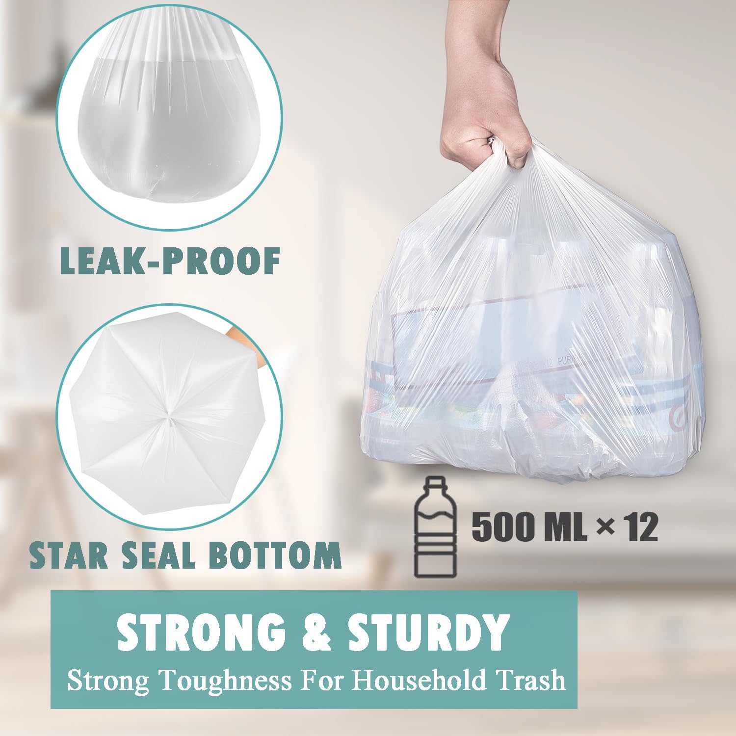 Small Trash Bags 4 Gallon - 105 Count 4 Gallon Trash Bag, Unscented Small Garbage Bags Bathroom Trash Bags, White 4 Gal Small Trash Can Liners