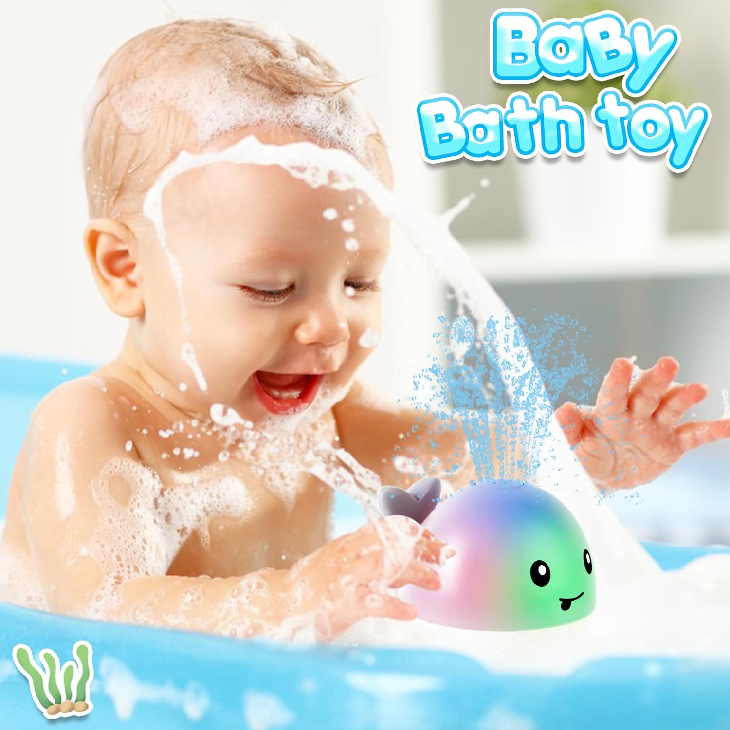 Baby Bath Toys, Toddler Bath Toys for Kids Ages 1-3, Stocking Stuffers 1 2 3 Year Boy Girl Gifts, Infant Baby Toy 6-12-18 Months, Light Up Whale Bath Toy Sprinkler Bathtub Water Toy