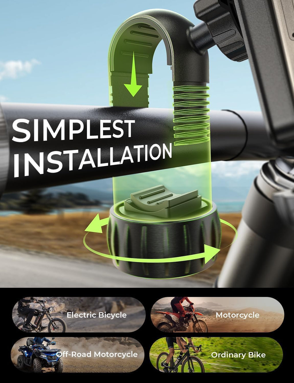 LISEN Bike Phone Holder, Super Easy Install Ultra Stable Motorcycle Phone Mount, Bicycle Handlebar Holder Mount for Adults Kids, Bike Bicycle Ebike Gear Accessories, for iPhone Samsung Google Pixel