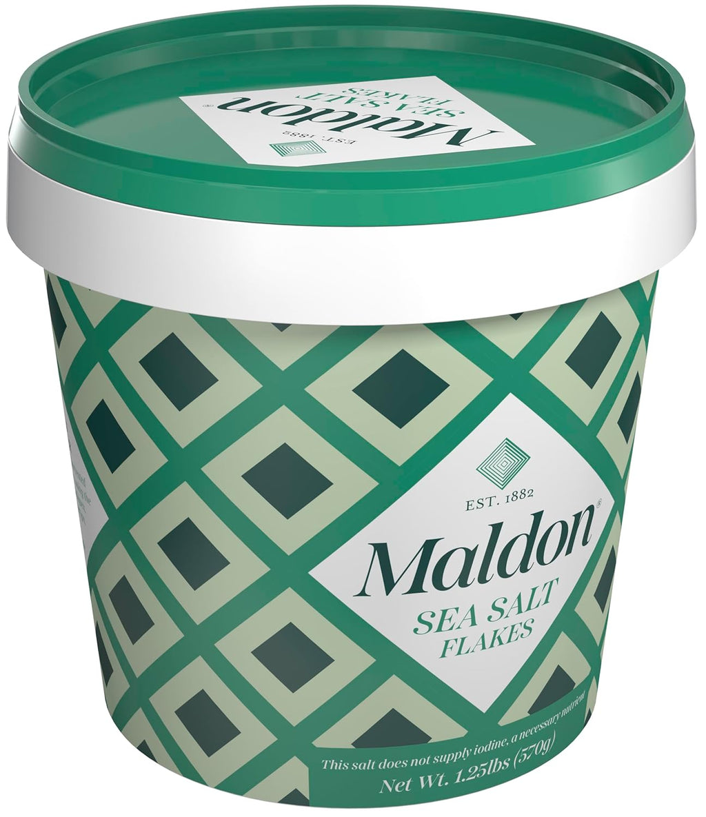Maldon Salt, Sea Salt Flakes, 20 oz (570 g), Resealable Tub – Kosher, Natural, Unique Gourmet Pyramid Shaped Salt Flakes, Perfect for a Wide Range of Dishes, Hand-Harvested for Four Generations