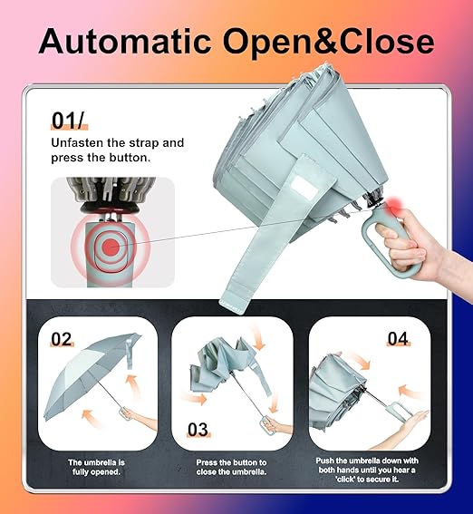 QWB TUMAAOTU Inverted Umbrella with Carabiner Handle, Compact Wind Proof Umbrellas For Rain and Sun Protection, Portable Reverse Folding Umbrella, Car Umbrella for Women Men, 10 Ribs