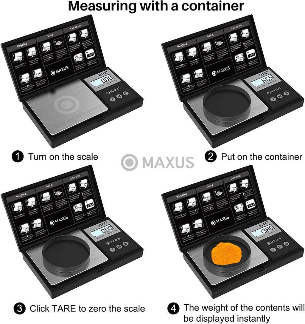 MAXUS Digital Pocket Gram Scale 500g x 0.01g High Precision with Tray, Weighs Small Food, Jewelry, Ounces, Grains, LCD Display, Tare Function