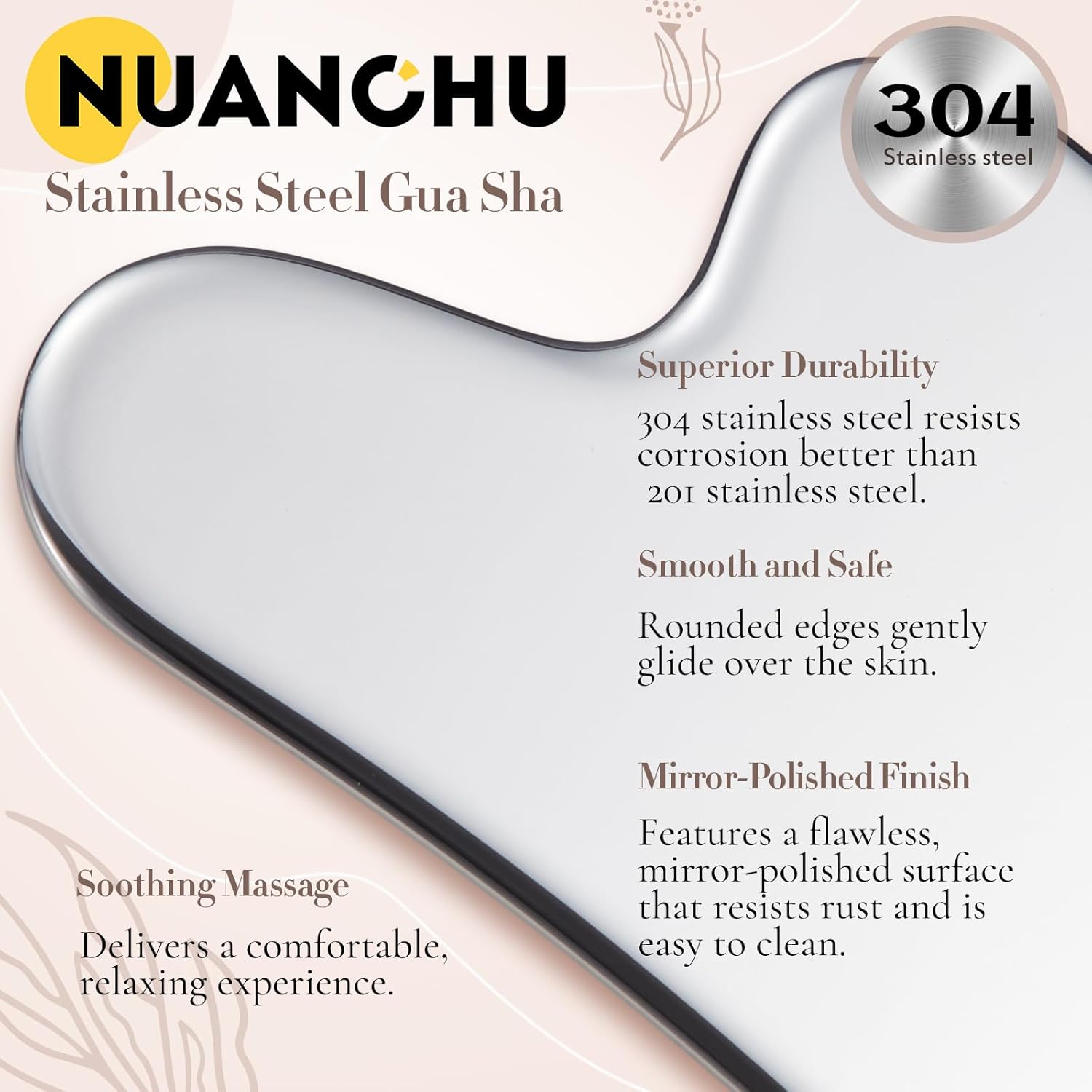 Nuanchu Stainless Steel Gua Sha Facial Tools Metal Guasha Tool for Face Body Jawline Shaper, Double Chin Reducer, Puffiness Reducing, Lymphatic Drainage Massager Skin Care Gift with Pouch
