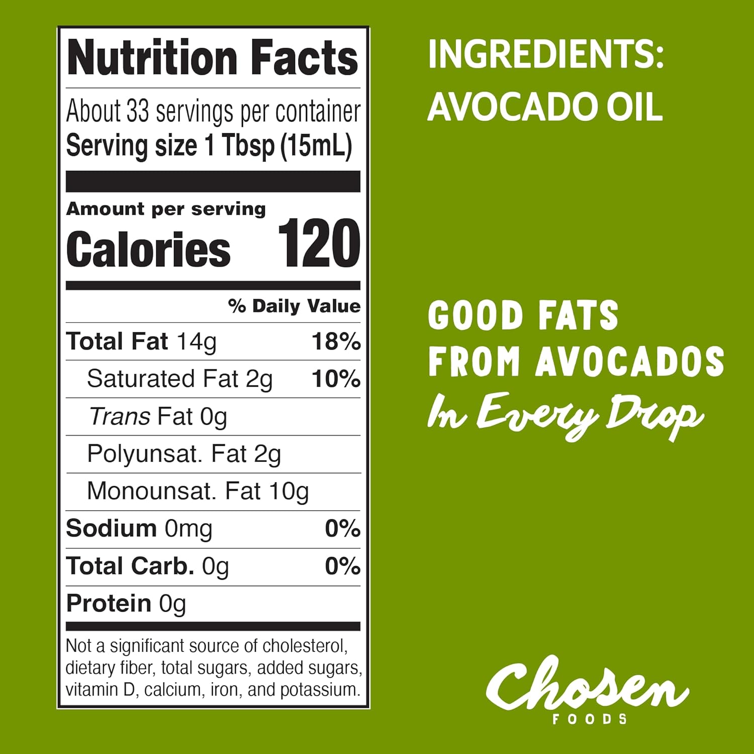 Chosen Foods Avocado Oil, 16.9 Fl Oz - All Purpose Cooking Oil made from 100% Pure Avocados - Non-GMO, Gluten-Free, Keto Friendly, Glyphosate Free - 500mL (Pack Of 1)