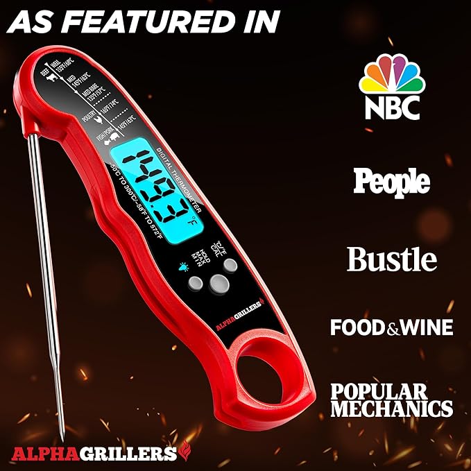 Alpha Grillers Meat Thermometer Digital - Instant Read Food Thermometer for Cooking and Grilling Gifts for Men Valentines Day Gifts for Him Her Mom Dad