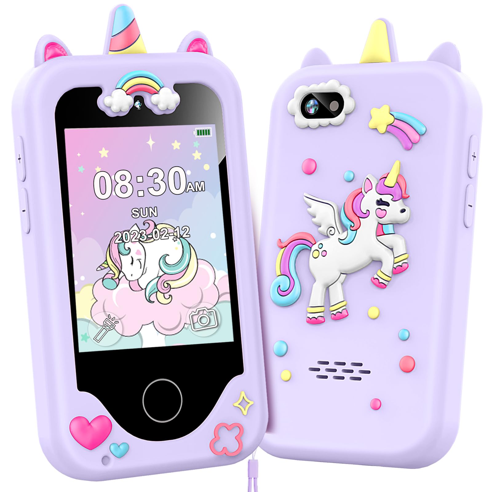 Kids Smart Phone for Girls, Christmas Birthday Gifts for Girls Age 3-10 Kids Toys Cell Phone, 2.8" Touchscreen Toddler Learning Play Toy Phone with Dual Camera, Game, Music Player, 8GB Card Purple
