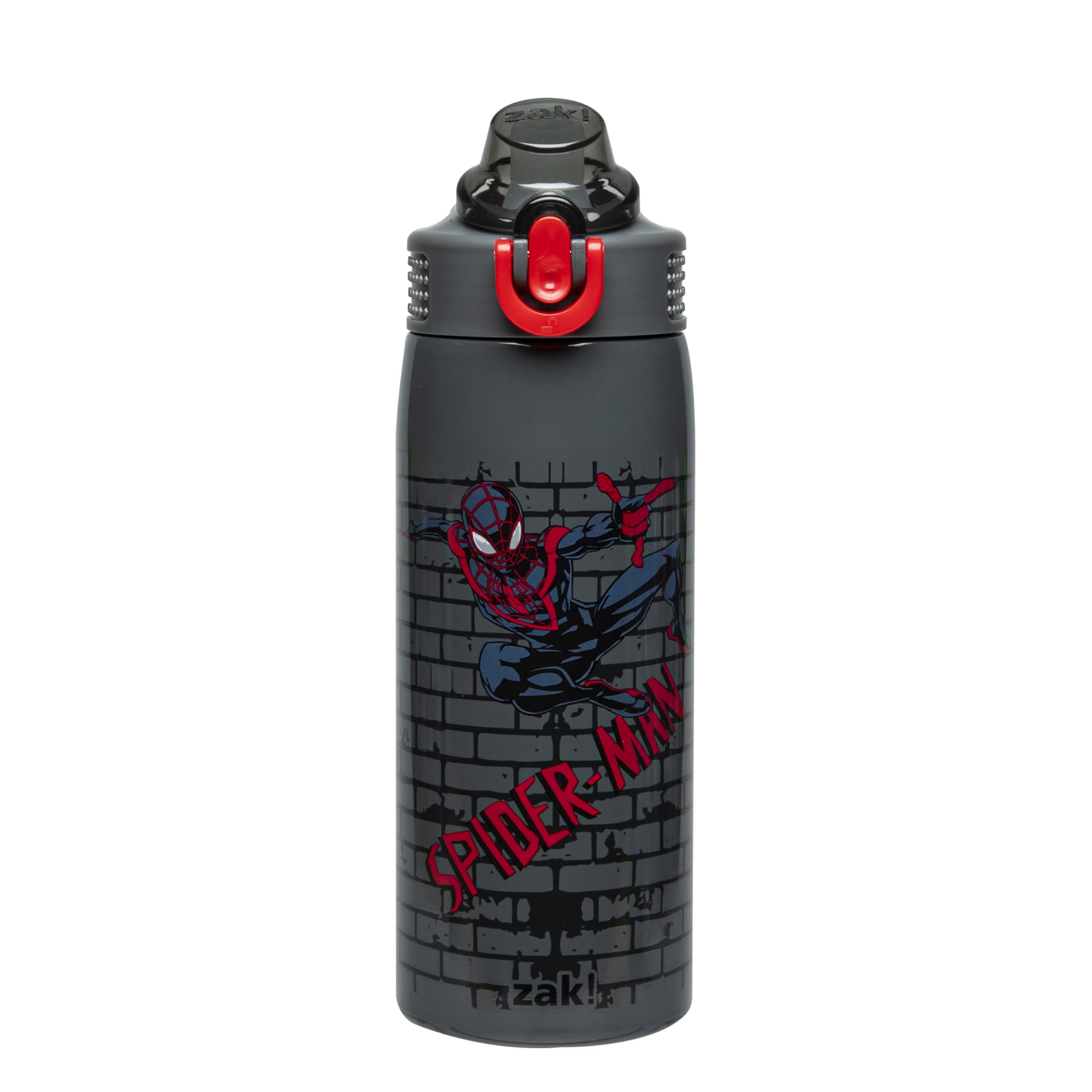 Zak Designs Marvel Spider-Man Sage Kids Water Bottle For School or Travel, 19oz Stainless Steel Water Bottle With Straw, Handle, and Leak-Proof, Pop-Up Spout Cover (Miles Morales)