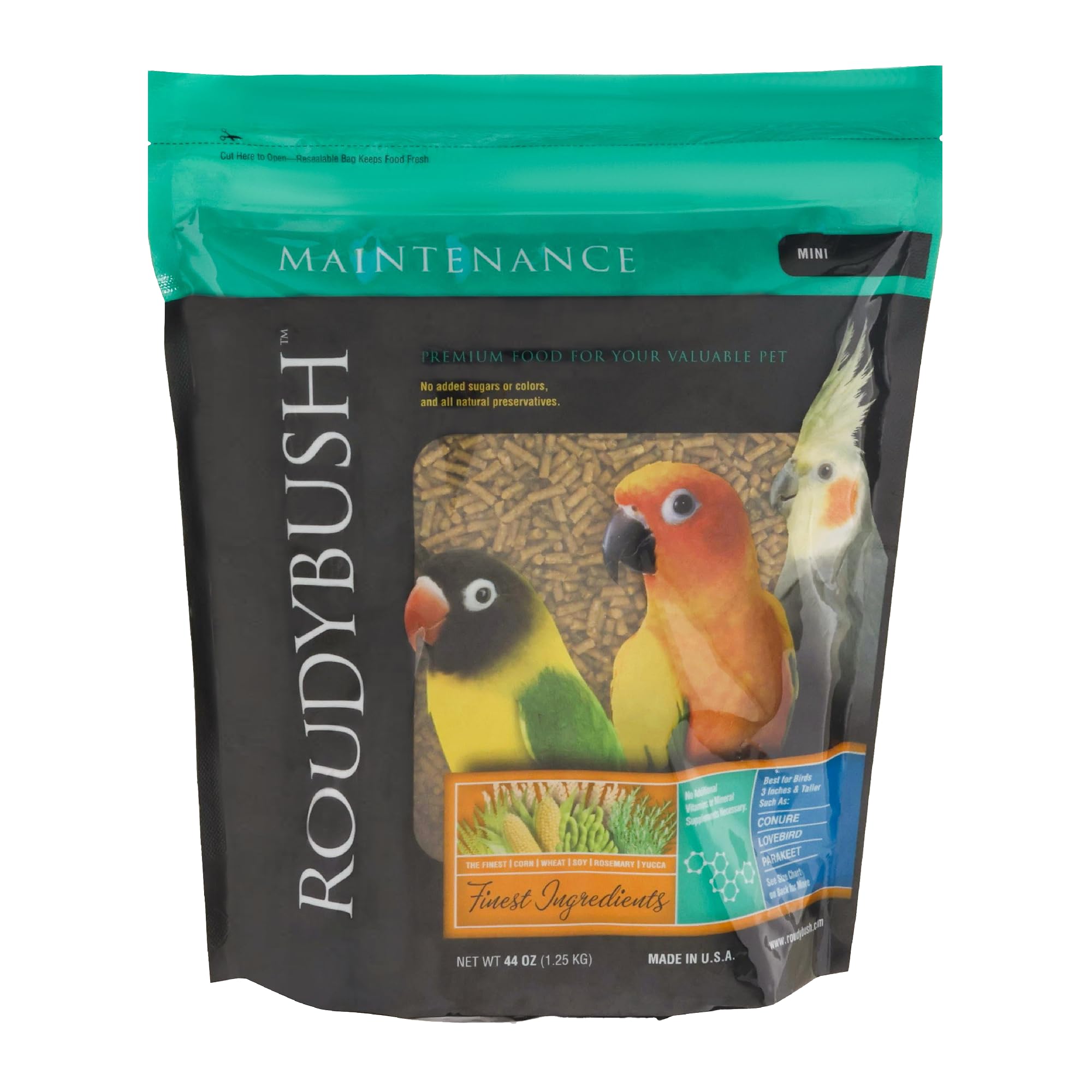 RoudyBush Daily Maintenance Food for Birds - Scientifically Formulated Bird Feed - Bird Food Pellets w/Corn, Wheat, Soy & More - Nutritious & Healthy Feed for Birds (Mini, 44oz)