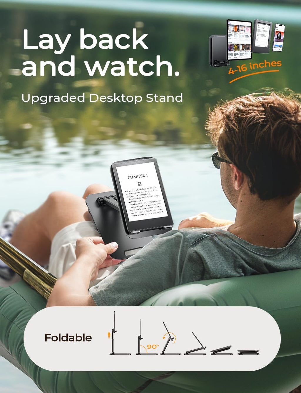 LISEN for iPad Stand Tablet Holder for Desk- Foldable Office Gifts for Men Women Desk Accessories, Home Gadgets Essentials Portable Monitor Stand for iPad a16 Accessories Bed Kindle Fire 4-15.9"