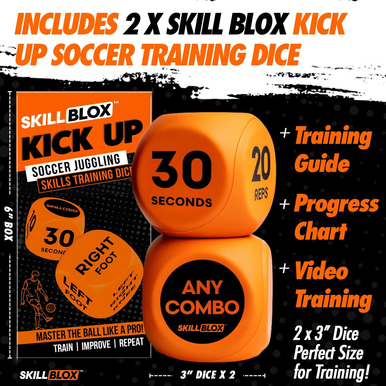 Soccer Kick Up Training Dice (2 pcs) - Soccer Gifts for Boys 8-12 Juggling Skills Game - Training Equipment Accessories (Kick UP DICE)