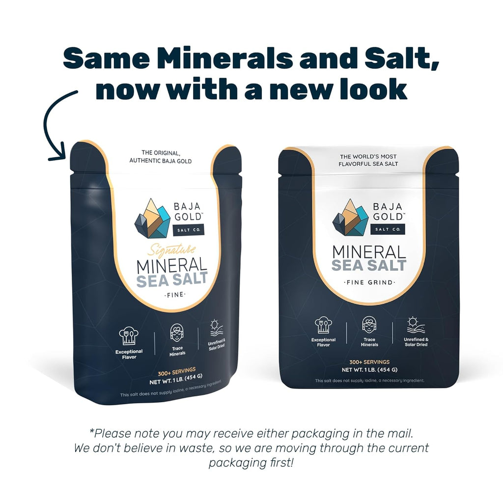 Baja Gold Mineral Sea Salt - Recommended by Gary Brecka - Fine Grind Salt for Cooking & Baking | Natural Baja Salt for Culinary Uses | Great for Finishing Dishes | 1 lb. Resealable Bag, 300+ Servings.