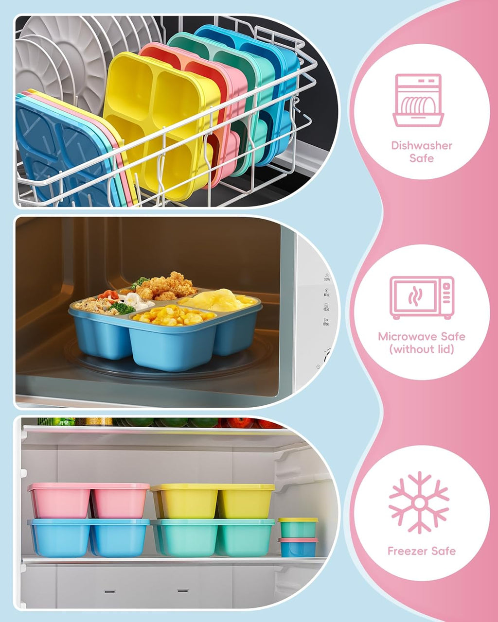 4 Pcs Snack Box Containers Set, Reusable 4 Compartment Lunchable Container with 2Pcs Sauce Containers, Stackable BPA-Free Bento Box for School, Work, Travel (4 Color)