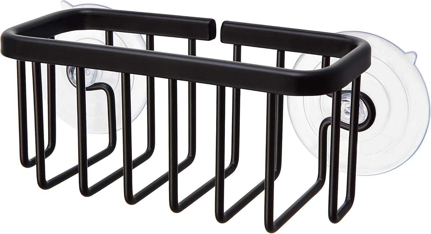 SunnyPoint NeverRust Kitchen & Bathroom Sink Caddy for Sponges, Scrubbers, Soap, 6" x 2.5" x 2.65", with Adhesive Mount - Additional Suction Cup Included –Aluminum (Black)