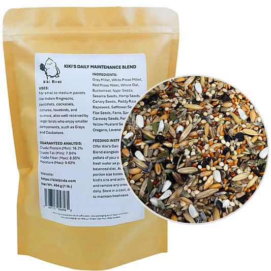 Premium Parrot Food| Protein-Rich Low-Fat Formula | Cockatiel, Conure, Lovebird, Quaker, Parrotlet | No Corn, Soy, Peanuts | Gourmet Whole Grains & Seeds | Daily Maintenance Blend (1 lb)
