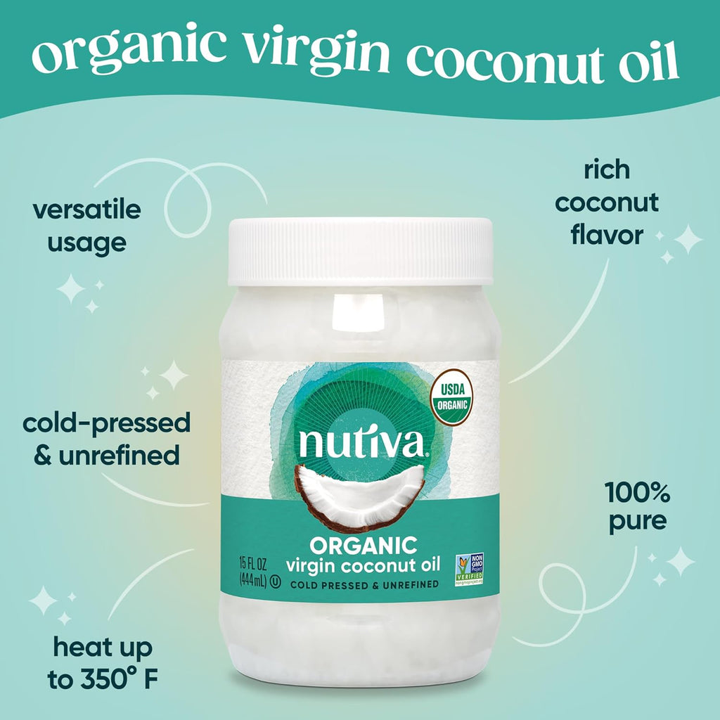 Nutiva Organic, Cold-Pressed, Unrefined, Virgin Coconut Oil from Fresh, non-GMO, Sustainably Farmed Coconuts, 15-ounce
