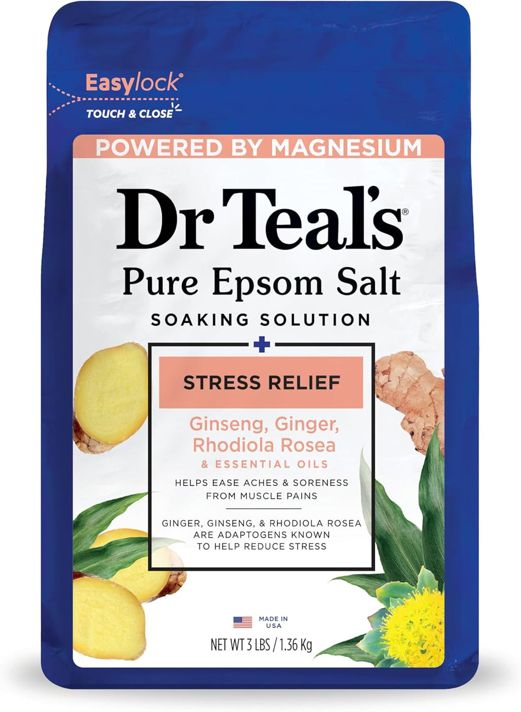 Dr Teal's Pure Epsom Salt, Stress Relief with Essential Oils, 3 lbs