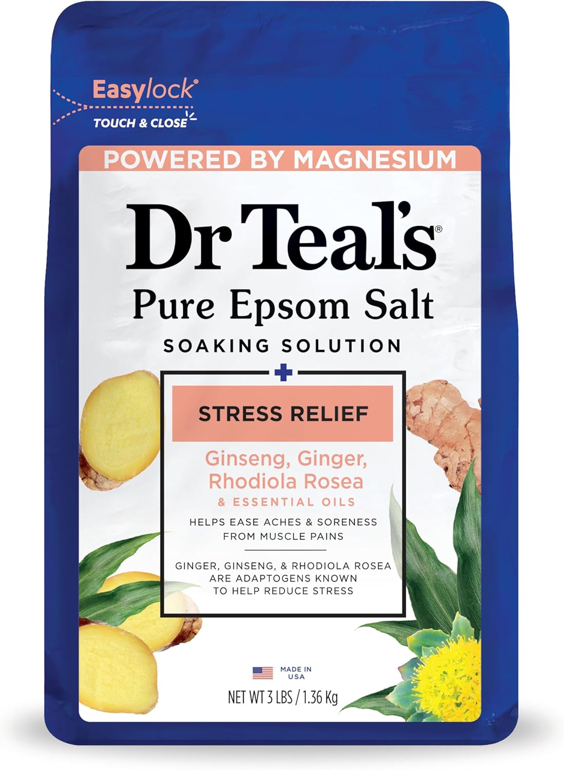 Dr Teal's Pure Epsom Salt, Stress Relief with Essential Oils, 3 lbs