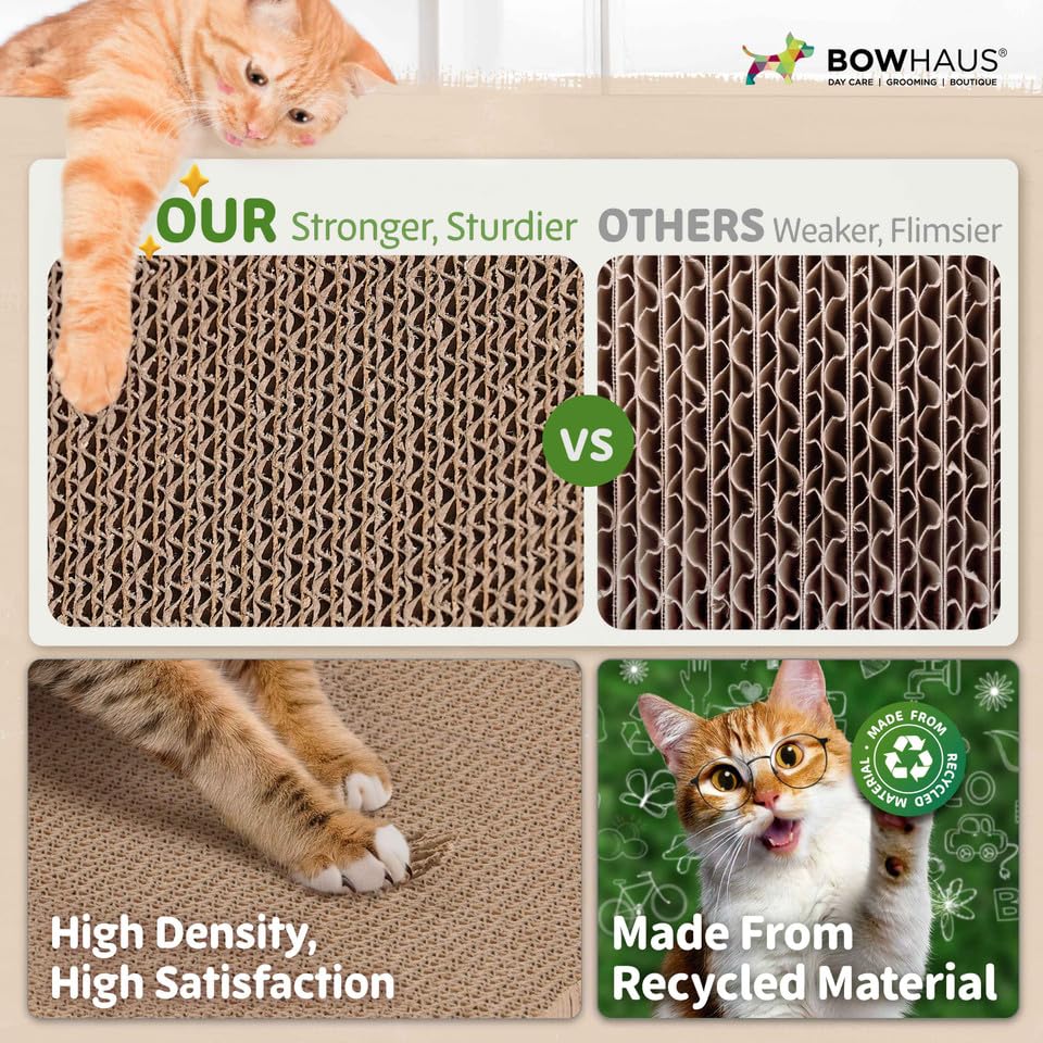 BOWHAUS Frog Style Cat Scratching Board, Cat Scratcher Lounger with Play Ball for Indoor Cat, Durable & Long-Lasting Scratching Board Cardboard, Furniture Protector Scratching Pad