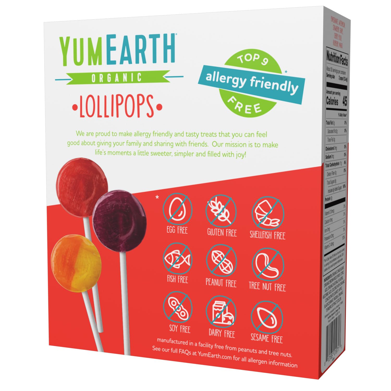 YumEarth Organic Pops Variety Pack, 60 Fruit Flavored Favorites Lollipops, Allergy Friendly, Gluten Free, Non-GMO, Vegan, No Artificial Dyes