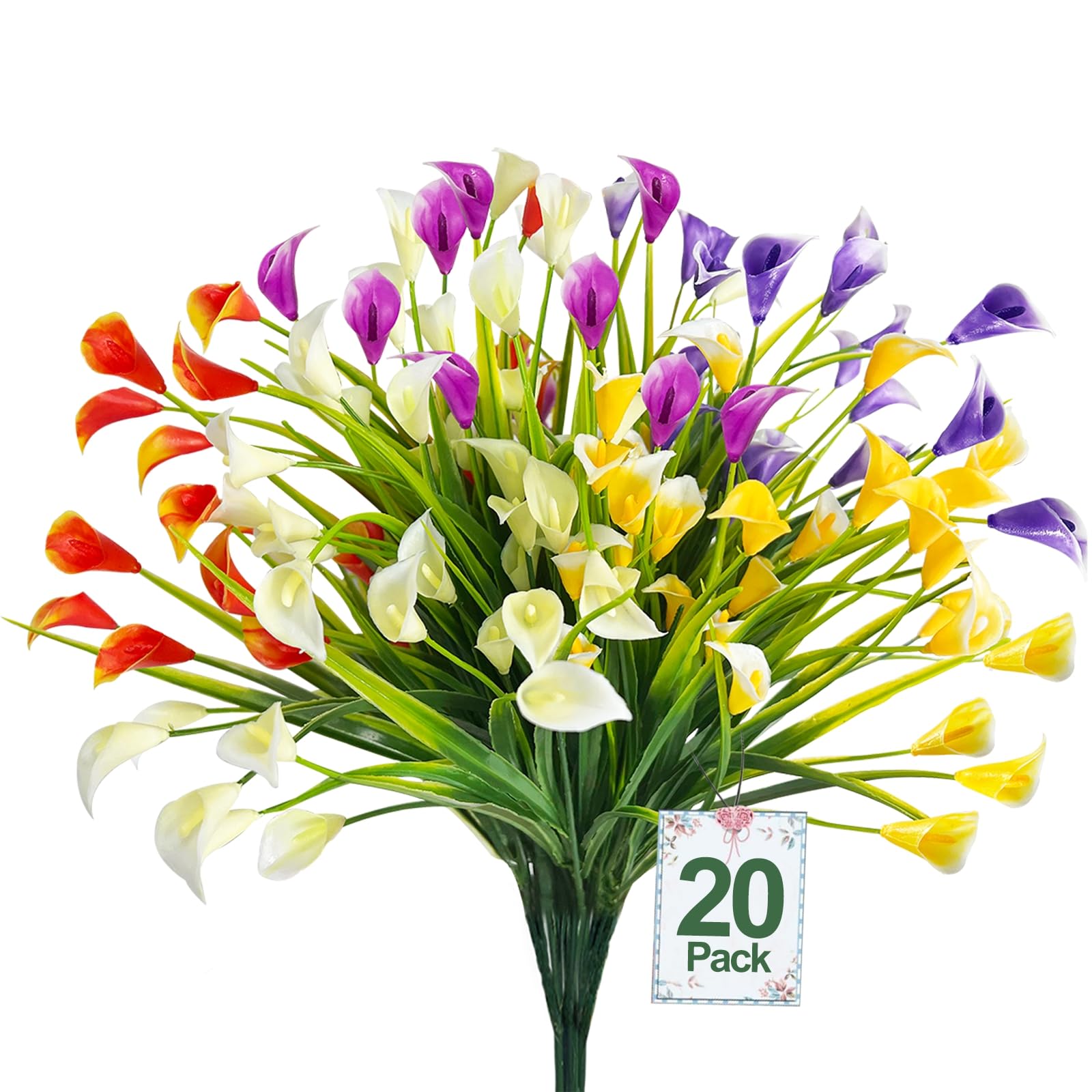 TURNMEON 20 Bundles Calla Lily (400 Heads) Artificial Flowers for Outdoors | Fake Plants UV Resistant Faux Plastic Fake Flowers for Indoor Planter Porch Gardens Home Summer Cemetery Decor(Color Mix)