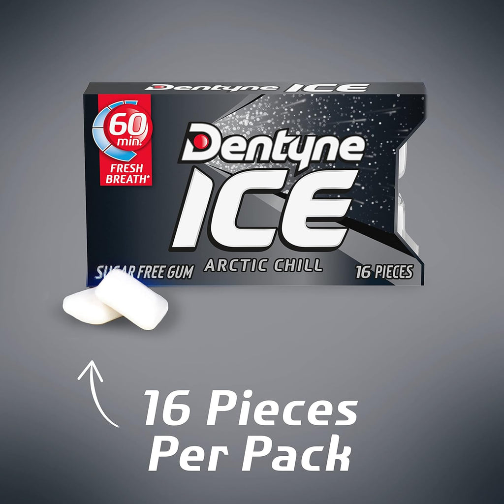 Dentyne Ice Arctic Chill Sugar Free Gum, 9 Packs of 16 Pieces (144 Total Pieces)