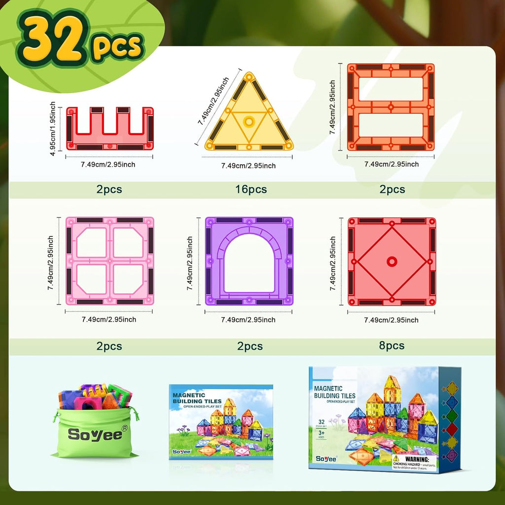 Soyee Magnetic Tiles Toddler Toys Magnetic Building Blocks for Kids Ages 3-12 STEM Educational Toys for Girls & Boys Sensory Play for Preschool Learning Birthday Toddler Xmas Gifts