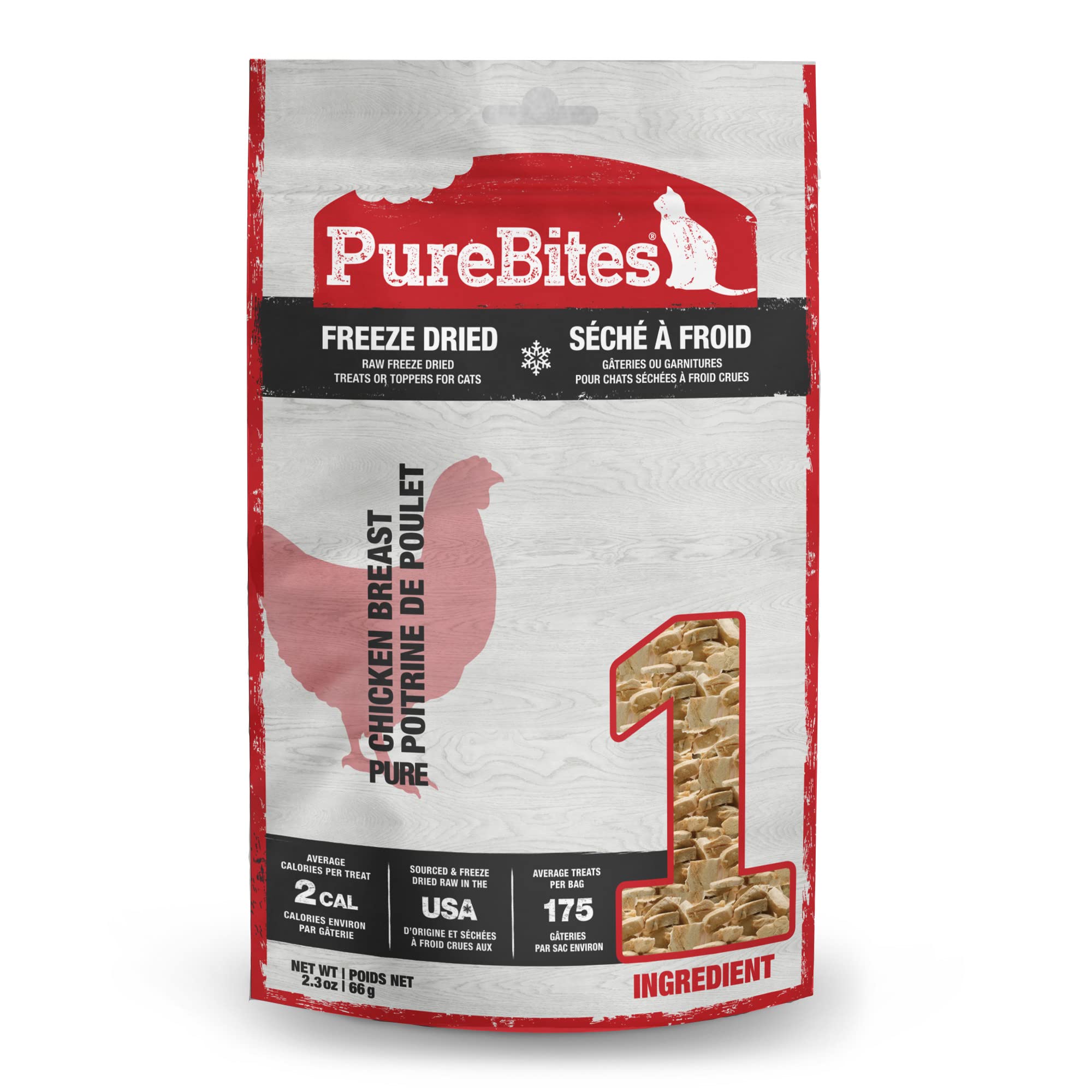 PureBites Chicken Breast Freeze Dried Cat Treats, 1 Ingredient, Made in USA, 2.3oz