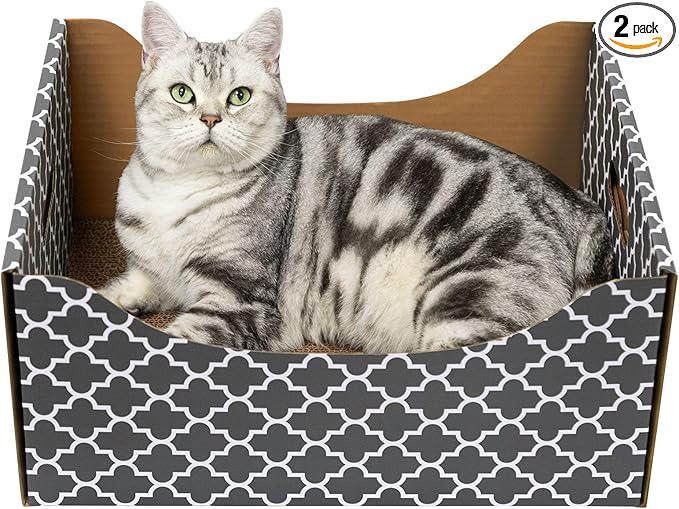 [Ultra-Large] Cardboard Cat Scratcher Box, Heavy Duty Cat Scratcher Bed with Double-Sided Scratch Pad, Sturdy and Refillable, Ideal for Scratching and Sleeping, Premium House for Indoor Cats