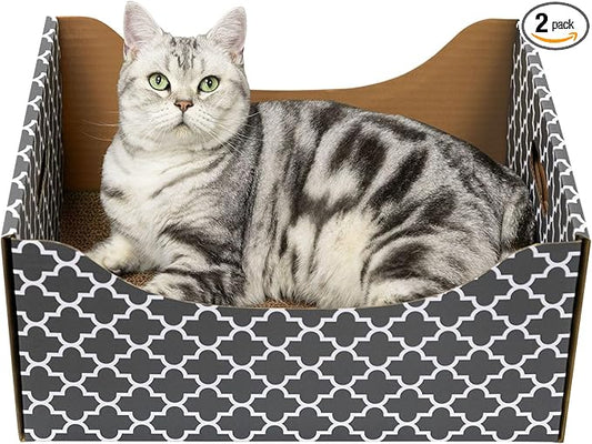 [Ultra-Large] Cardboard Cat Scratcher Box, Heavy Duty Cat Scratcher Bed with Double-Sided Scratch Pad, Sturdy and Refillable, Ideal for Scratching and Sleeping, Premium House for Indoor Cats
