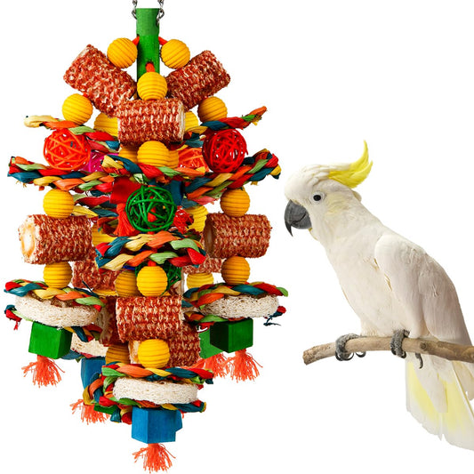 Bird Toys, Parrot Toys for Large Birds,Natural Corn cob and Loofah Slices Bird chew Toys for African Grey Parrots, Macaws, Cockatoos,  Parrot and other Small and Medium-Sized Parrot (Colorful)
