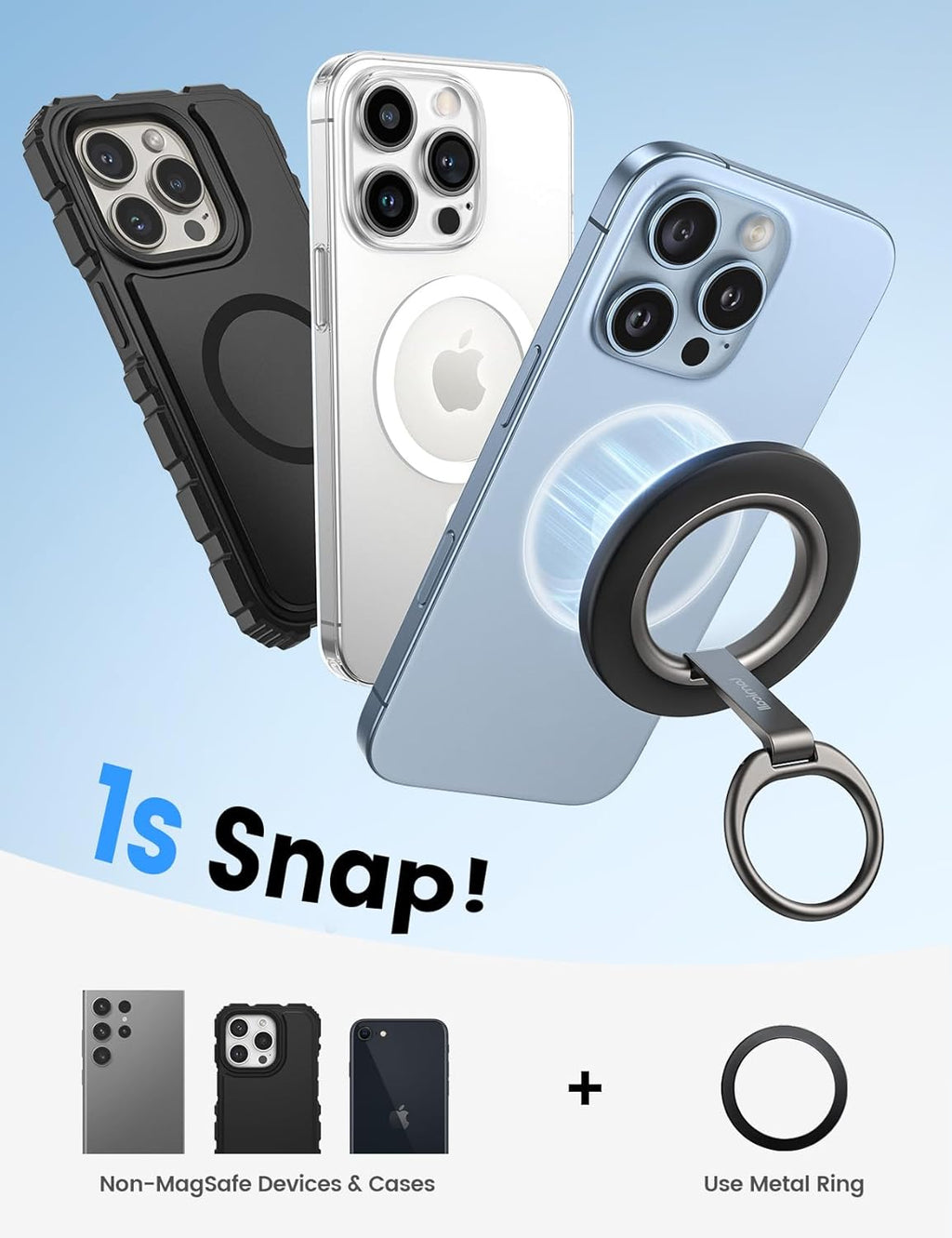 Lamicall for MagSafe Magnetic Phone Ring Stand - [Upgrade Dual-Hinge] 360° Rotation Finger Grip Holder, Super Magnet Phone Kickstand Ring, Mag Safe Grip Accessories for iPhone 17 Pro Max Air, Android